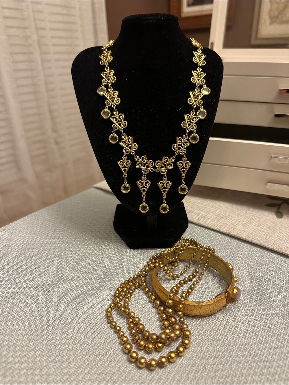 🌟1960-70s Vintage Art Nouveau Revival Gold Filigree Festoon Necklace